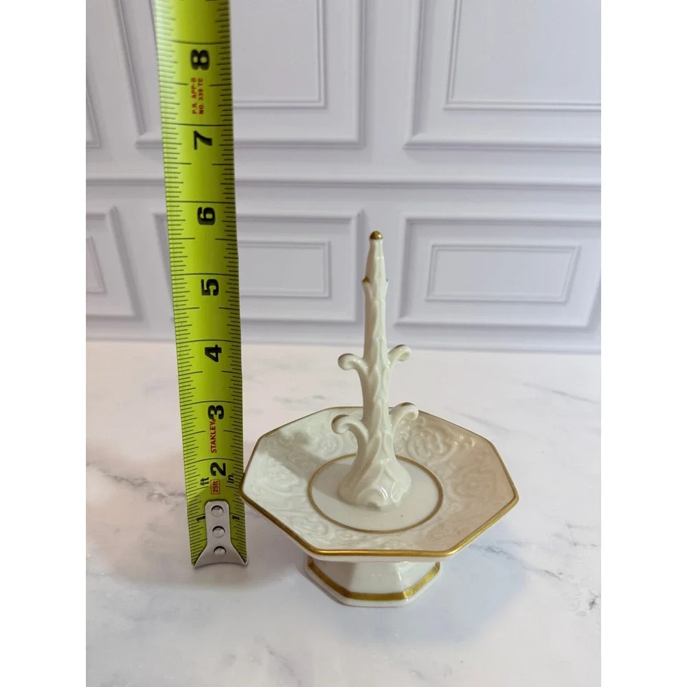 VTG Lenox Embossed Cream 24K Gold Porcelain Ring Dish Holder Tree 6